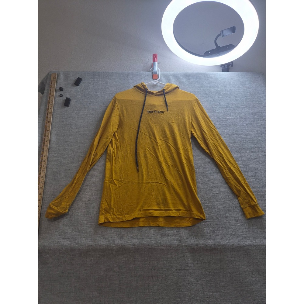 Denim & Flower Ricky Singh Hoodie Womens Small Yellow Embroidered Take It Easy